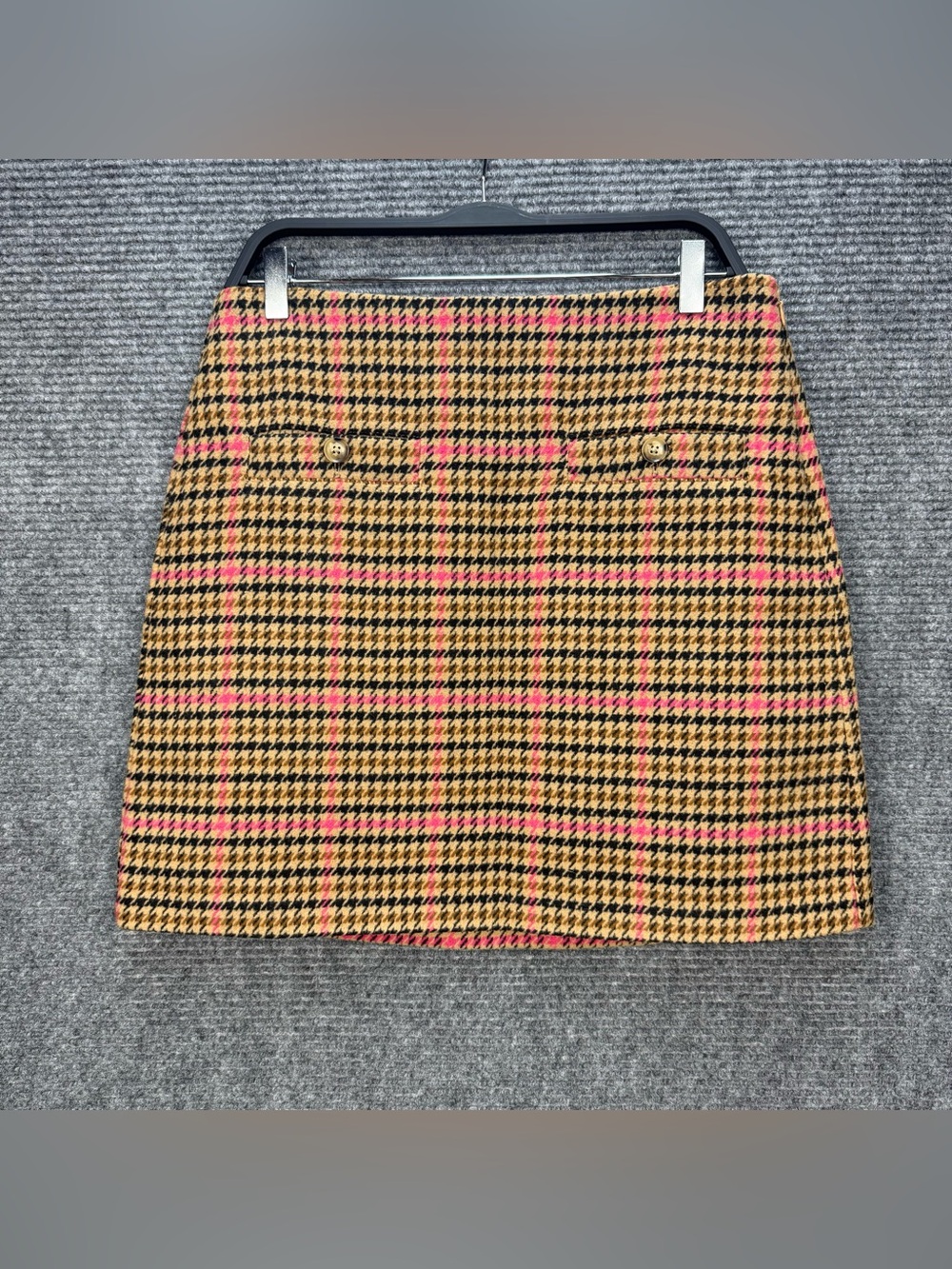 LOFT Womens Size 6 Tan Brown Pink Houndstooth Wool Blend Mini Skirt